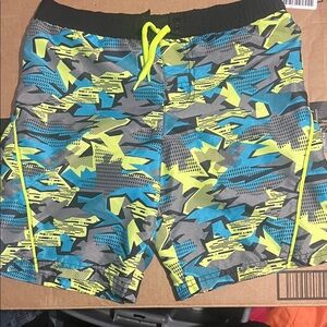Wonder Nation Kids Swim Trunks - Blue and Yellow Camo